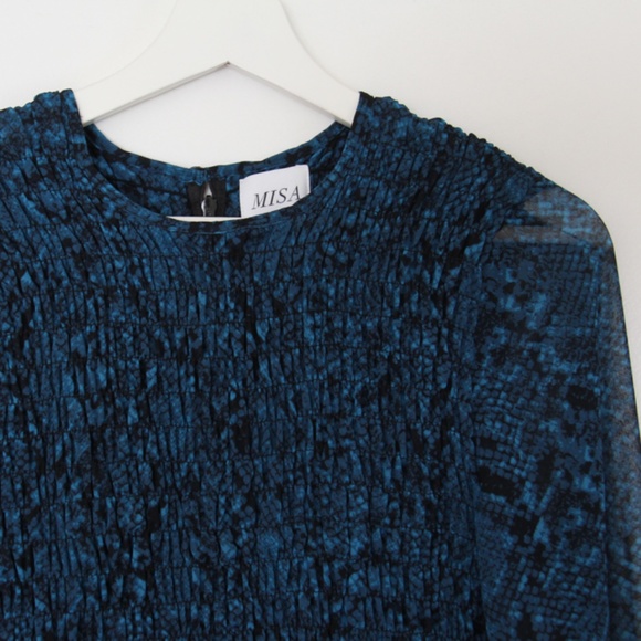 Sold. MISA Roisin Smocked Dress in Snake Teal - Picture 5 of 6